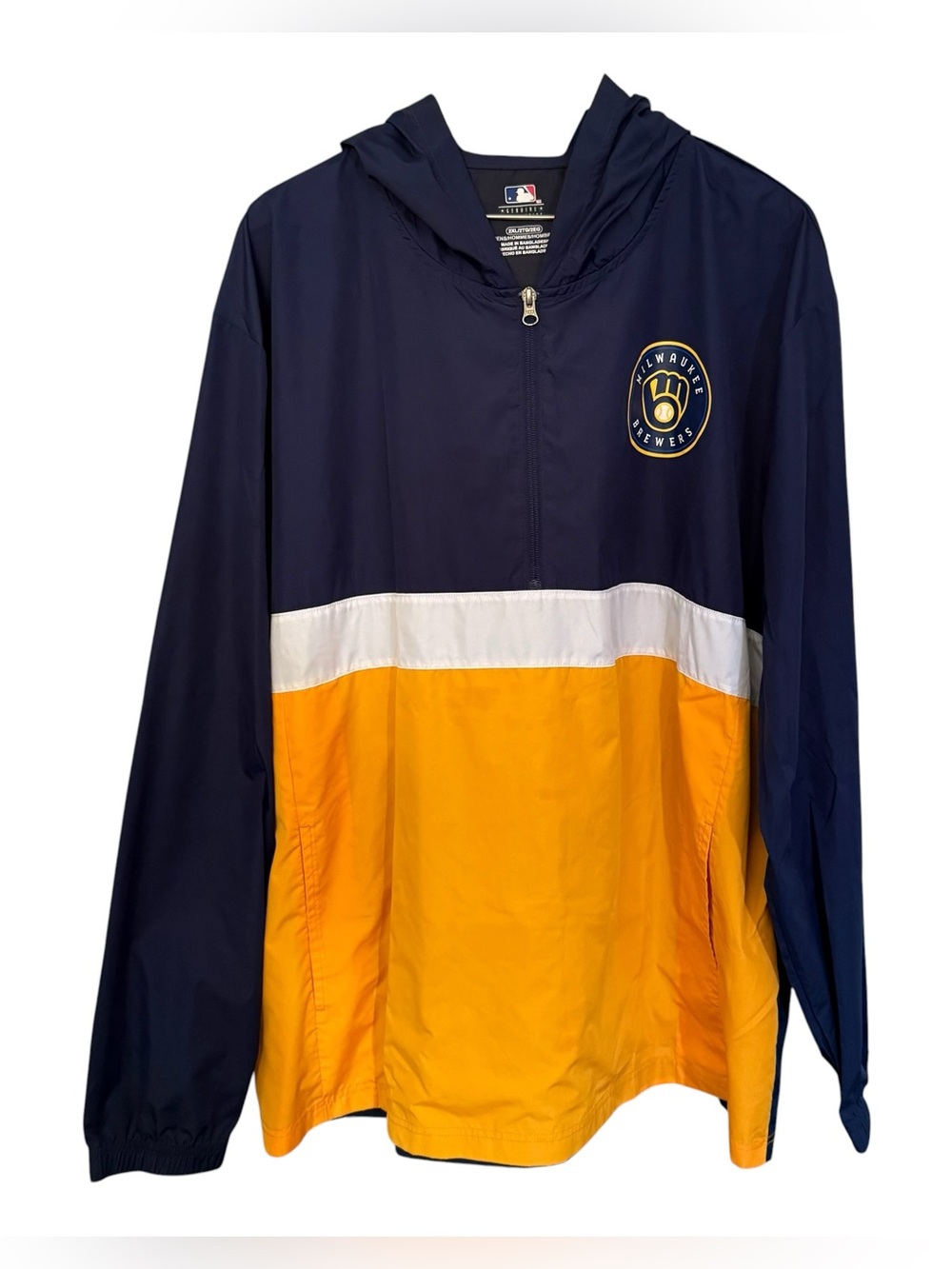 MLB Milwaukee Brewers Hooded 1/2 Zip Pullover Windbreaker Jacket Size 2XL